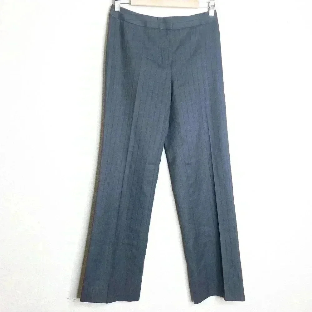 Lafayette 148 Striped Slacks OfficePants Wool Grey
